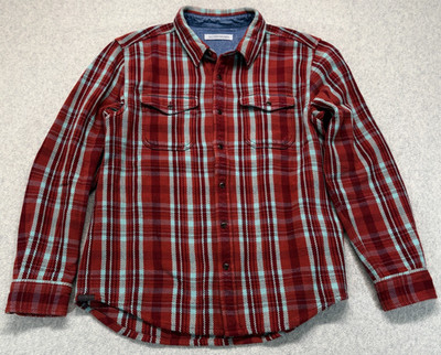 Outerknown Mens Button-Up Shirt Red Blue Plaid Flannel Chest Pocket Classic L