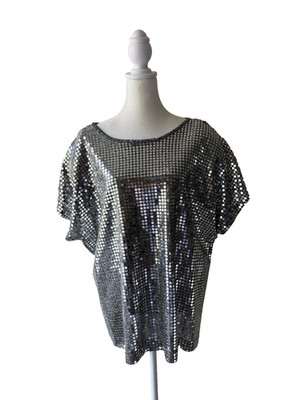 Vintage Maggie McNaughton Silver Sequin Top 18W Metallic Disco Glam Party Blouse