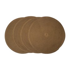 Set Of 4 Round Woven Braided Placemats 15" Diameter Tan/Brown Neutral Boho Table