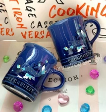 LE CREUSET COBALT BLUE LOTUS KOI FISH DECAL KOBE SOUP RICE BOWL / COFFEE MUG CUP