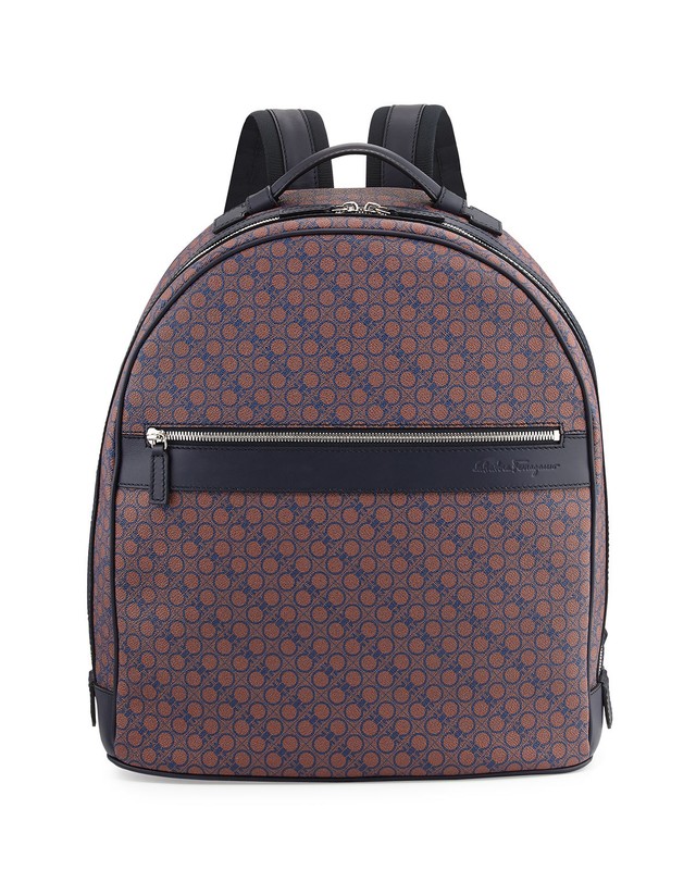100% AUTHENTIC NEW MEN SALVATORE FERRAGAMO GANCIO TEX PRINTED BACKPACK/BAG