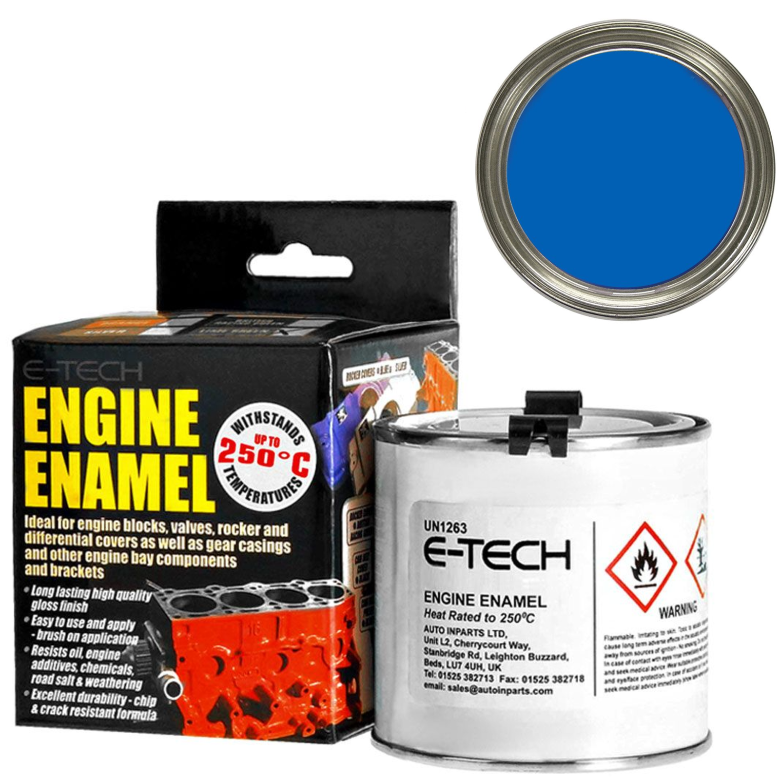 E-Tech Engine Enamel Paint Blue 250ml Gloss Paint High Temperature Heat Car