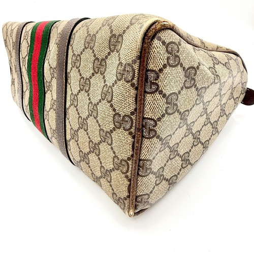 GUCCI GG Supreme Web Sherry Line Bag PVC Beige Gold Auth 727 - Picture 7 of 16