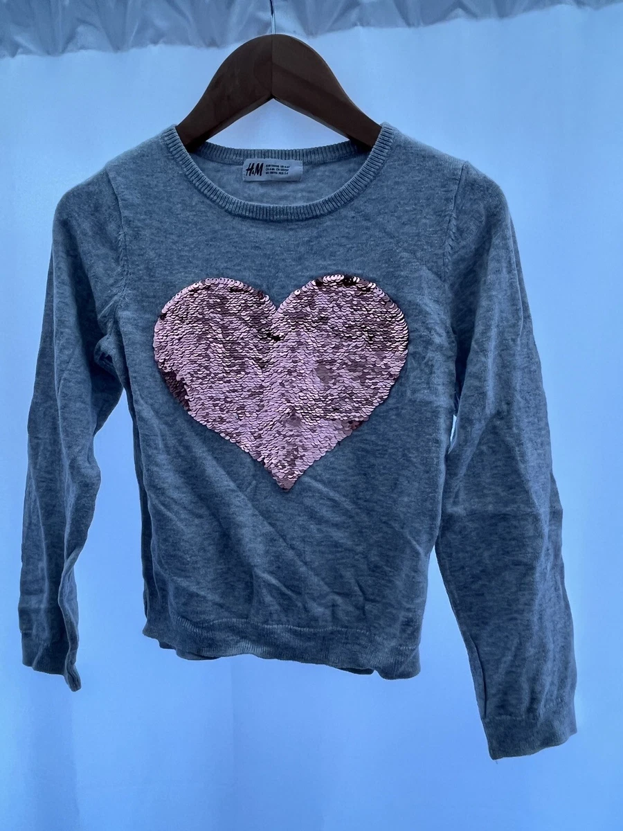 Kids sequin heart jumper H M size 4 6 year grey acrylic blend long