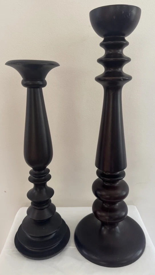 Pottery Barn 18 英寸和 22 英寸转木蜡烛棒一对深色栗子二手 — 第 2/4 张图片