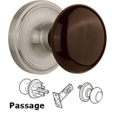 Nostalgic Passage Knob 708371 Brown Porcelain Knob in Satin Nickel