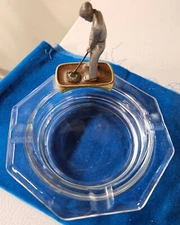 Vintage Pewter Golfer Glass Ashtray