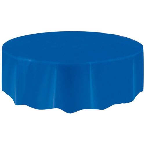 Blue Plastic Round Table Cover Tablecloth 84 Inches - Picture 1 of 1