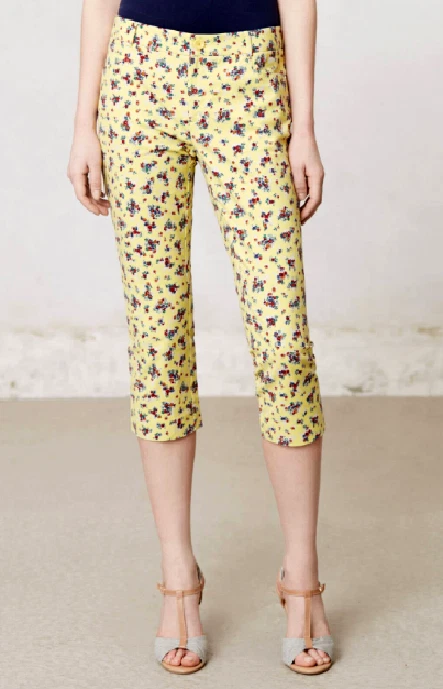 Anthropologie Capri Pants 6 NWT Yellow Floral Cartonnier Spring Summer