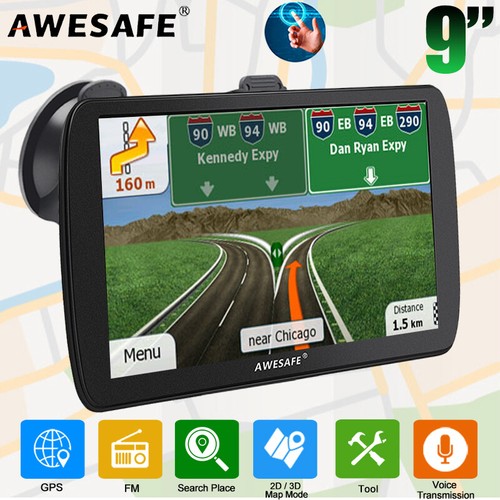 9 INCH AWESAFE GPS Navigation Portable Truck Navigator free 8GB USA Canada MAP