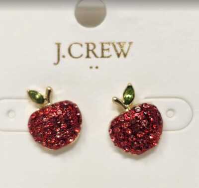 New J Crew Factory Pave crystal apple stud teacher earrings