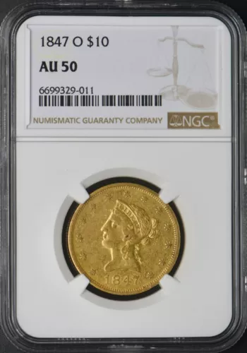 1847-O $10 Gold Liberty Eagle - NGC AU50 - ✪COINGIANTS✪