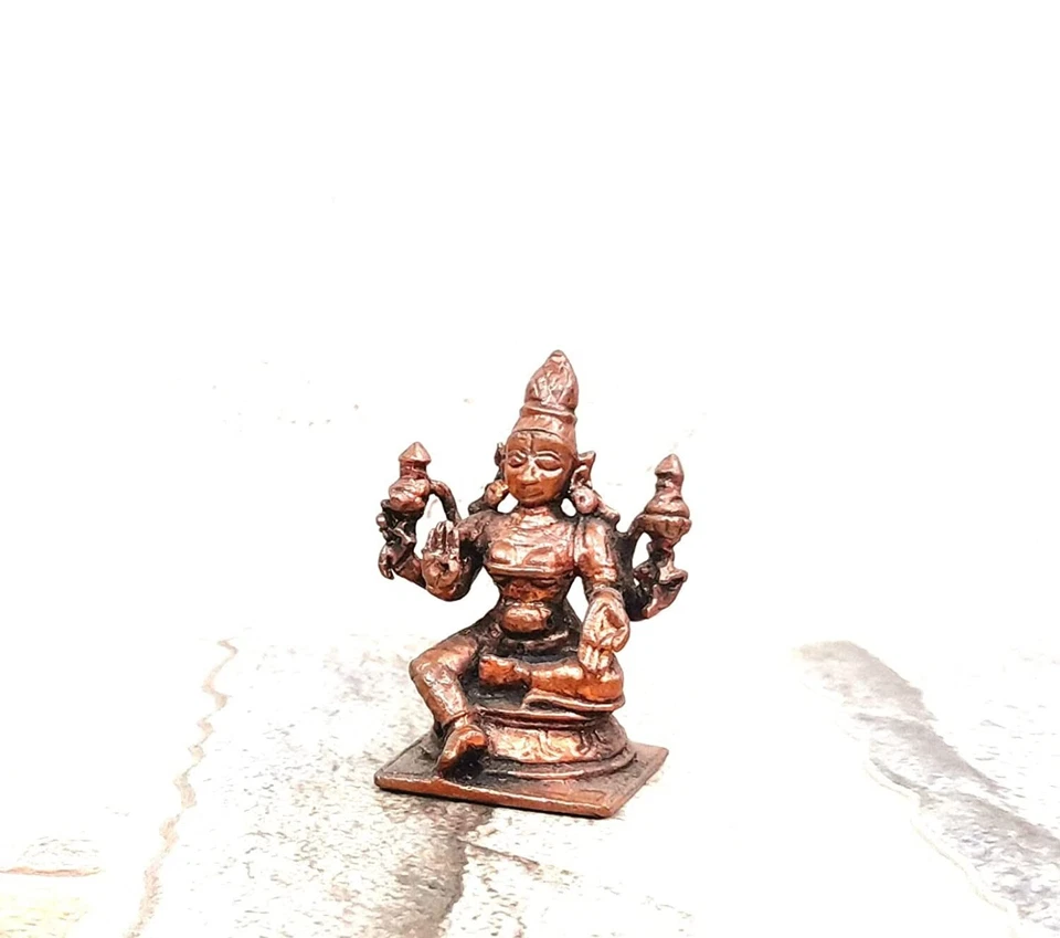 Cobre Mano Diosa Laxmi Ídolo Figurita Estatua Rico Pátina Antiguo Acabado - Imagen 2 de 4