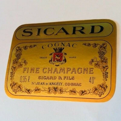 Wine Label vtg paper ephemera WW1 liquor Sicard cognac fine champagne Angely mcm - Image 1 of 2