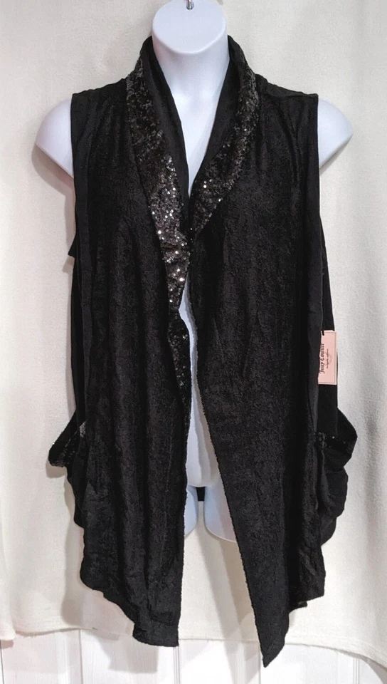 Chaleco Juicy Couture para mujer negro con bolsillos de lentejuelas - Tallas L/XL - NUEVO CON ETIQUETAS Foto 2 de 4