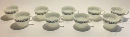 Vintage Corning Coffee Mug Old Town Blue Onion Milk Glass - Set of 9