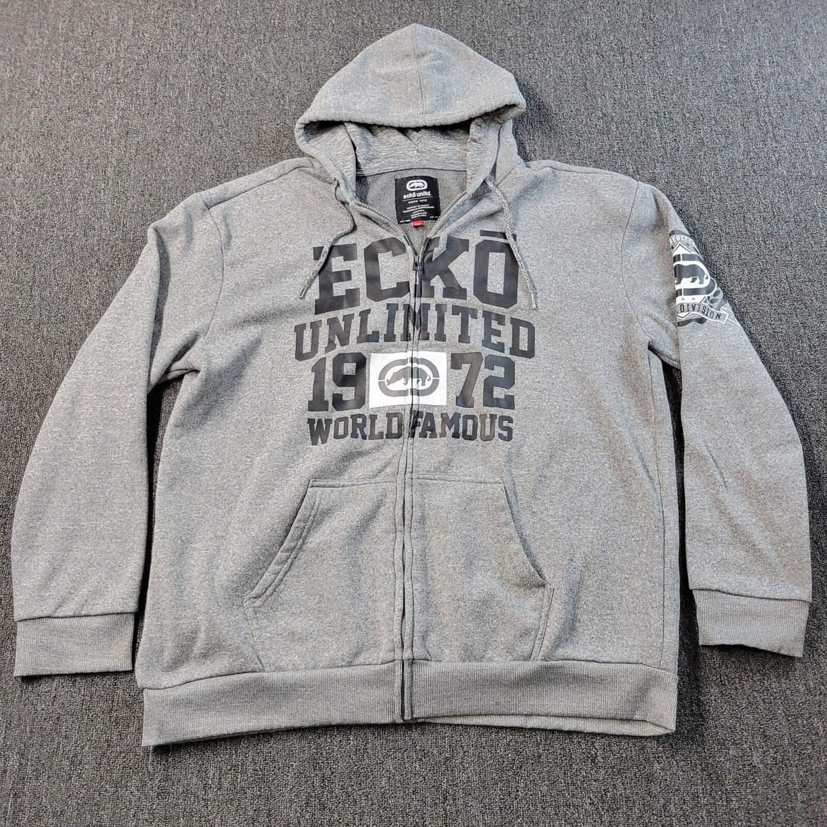 UFO THE COOP HOODED SWEATSHIRT パーカー XXL Ecko Unltd Hoodie Mens 2XL XXL Gray Full Zip Sweatshirt