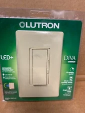 Lutron Diva Single-pole/3-way LED Rocker Light Dimmer Switch w/Wall Plate, Ivory