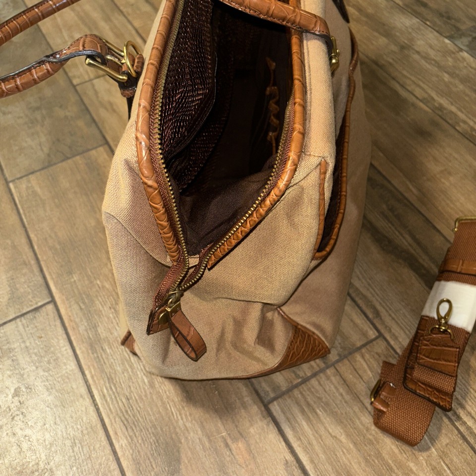 The Limited Tan Canvas Brwn Croc Overnight Weekend Carry on Travel Bag