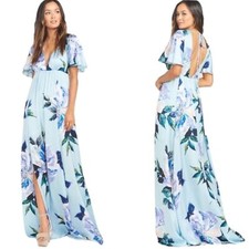 NWT Show Me Your Mumu Faye Flutter Blue Floral Satin Tie Back Maxi Dress - Small