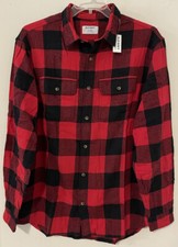 Old Navy Mens L Tall Red Plaid Button-Up Cotton Long-Sleeve Flannel Shirt A1874