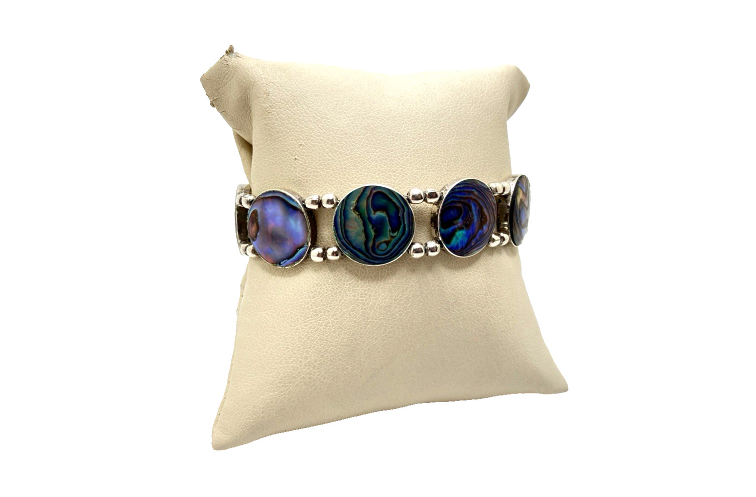 Abalone Shell Panel Link German Silver Bracelet 7… - image 2