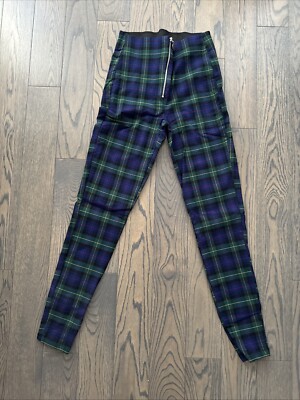 Zara Size XS Women's Dress Pants Blue Green Plaid Zip Up Flat Front