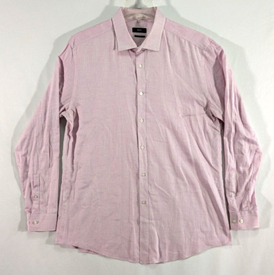 Hugo Boss Men's 2XL 46/18 Slim Fit Pink Star Cross Pattern LS Tessitura Monti