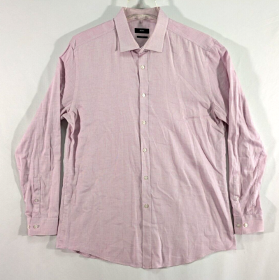 Hugo Boss Men's 2XL 46 18 Slim Fit Pink Star Cross Pattern LS Tessitura  Monti