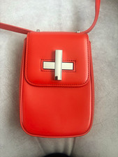 AVANT+GARDE Orange Leather Crossbody Bag Small Silver Latch Detachable Strap