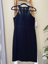 Dress Barn NW Black Formal Halter Dress Size 8 Lined Mesh Built In Bra Zipper