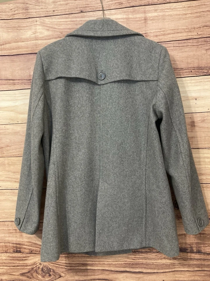 Abrigo New York & Co Talla 12 Gris Doble Pecho Guisante Forrado Mezcla Lana Chaqueta Foto 2 de 4