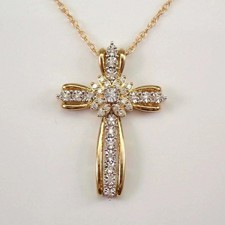 2 Ct Round Cut White Moissanite Cross Pendant 14K Yellow Gold Plated