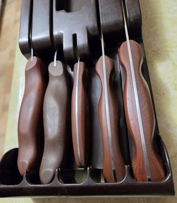 Cutco Vintage 5-Piece Knife Set with Wall Mount Brown Swirl Handle