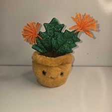 FAO Schwarz Sparklers Cute Cactus Plush Orange Flowers Plant 7 Inch New