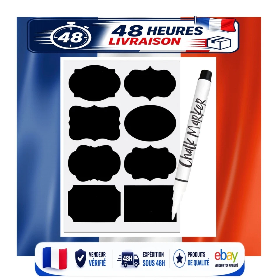 Étiquettes autocollantes bocaux 64 pièces tableau noir + stylo ARMIZ - Photo 1/4