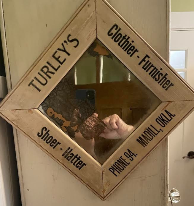 Very Old Advertising Mirror, Turley's - Madill, Oklahoma, 9 1/2"  x 9 1/2"