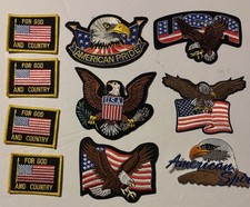 Lot of 10 Embroidered Patriotic American Flag Patches Sew-on Appliques