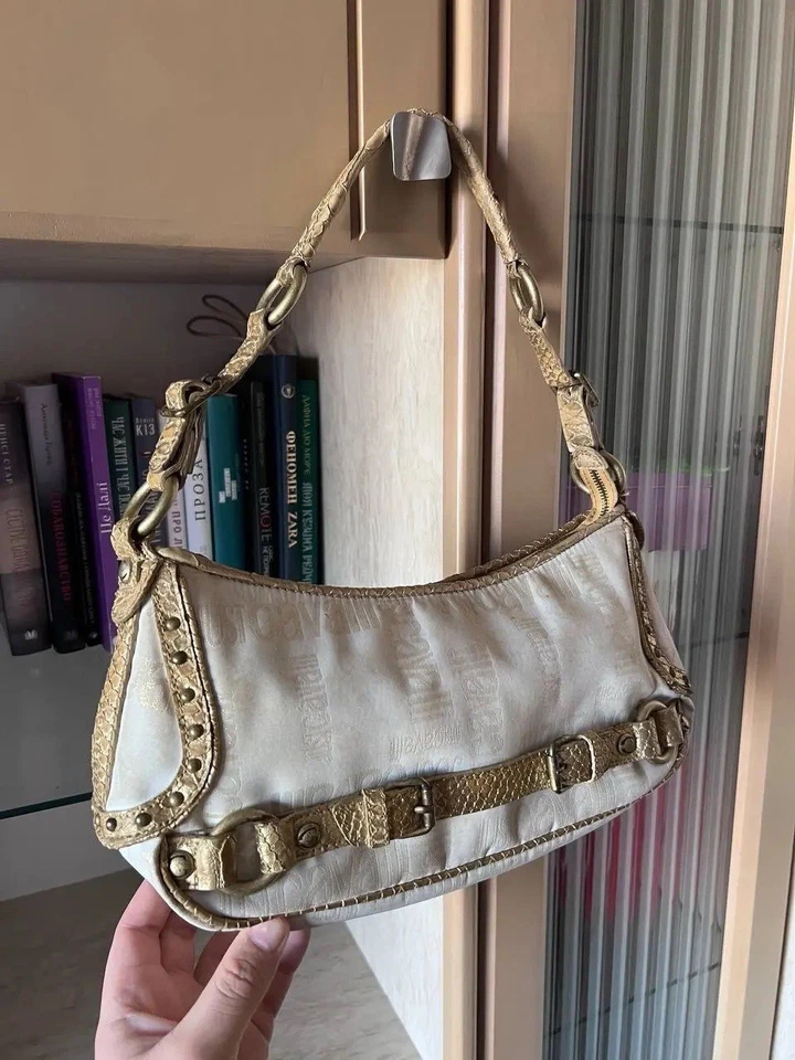 Bolso de cuero de lona con monograma italiano vintage Just Cavalli/Roberto Cavalli Y2k Foto 2 de 4