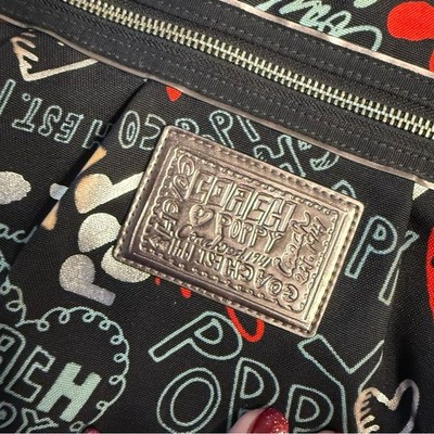 【美品✨希少】COACH コーチ ポピー グラムトート ハート アップリケ Coach Poppy large glam tote Black and Red Graphic graffiti heart