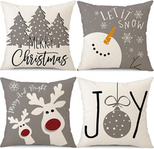 Christmas Pillow Covers 18X18 Set of 4 Christmas Decorations Snowman Deer Tree W