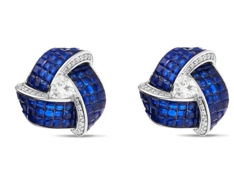 $350 CZ Simulated Deep Blue Sapphire Earrings For Her Wife Anniversary Birthday