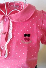 Mezzo Piano Polo shirt Size M/150 Pink Dot Pattern Cherry Puff sleeve