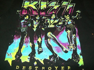 KISS Destroyer Men's Small 34-36 Neon Green & Black Graphic T-Shirt