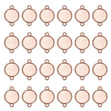 50 Pcs Round Blank Pendant Trays, 12mm Bezels Connector Settings, Rose Gold