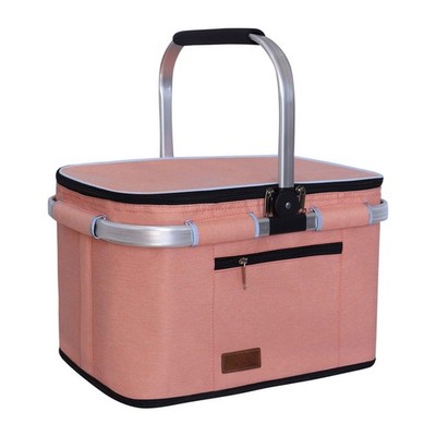 LIQING 35L Large Picnic Basket 2 Layers of Internal Pockets 35L, Salmon Color 