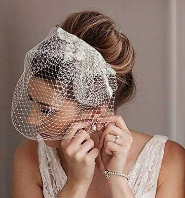 HEREAD 1920s Lace Bride Wedding Birdcage Veil White Flower Bridal Headpiece A...