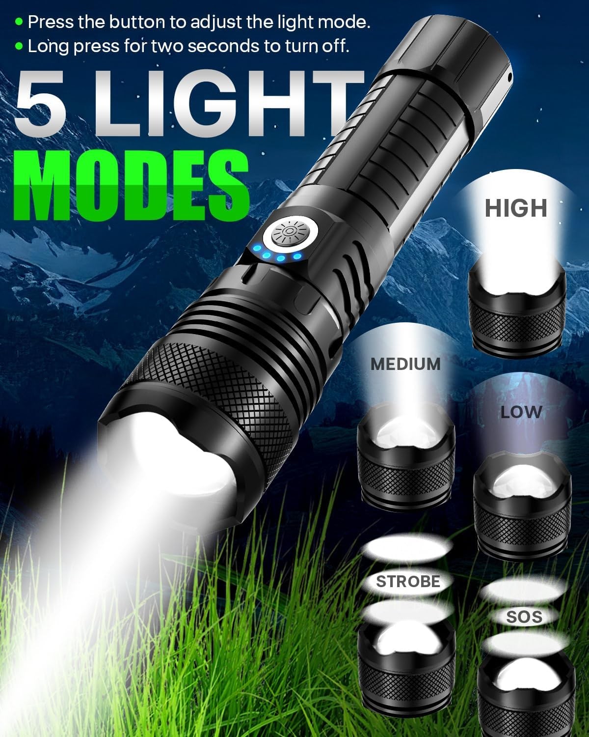 Victoper LED Flashlights, High Powered Lumens Super P50 1 Pack, Black 