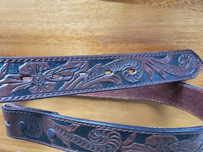 Resistol Tooled Leather Belt Size 34 Dark Brown Floral