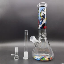 25cm Abstract Graffiti Water Pipe Glass Bong Hookah Smoking Pipe W/ 14mm Bowl